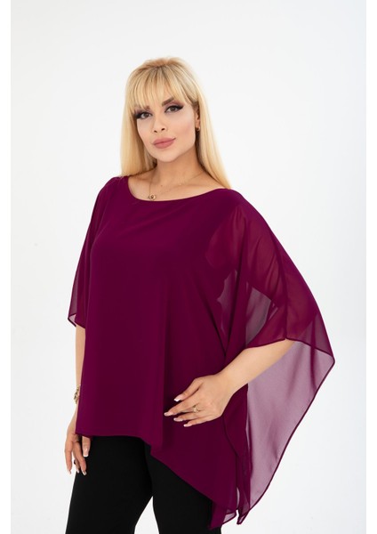 Büyük Beden Mor Şifon Bluz 38E-2405 fırsatları