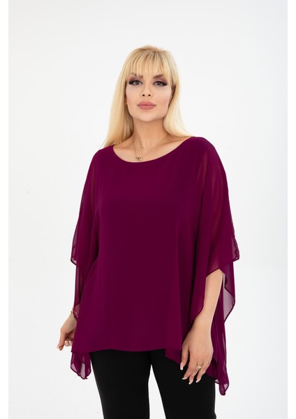 Büyük Beden Mor Şifon Bluz 38E-2405