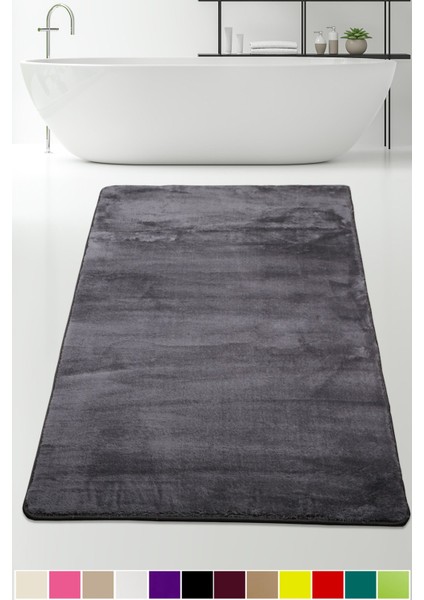Elite Antrasit 120X180 cm Büyük Ebat Pufidik Banyo Halısı Köşeli Peluş Kaymaz Banyo Paspası