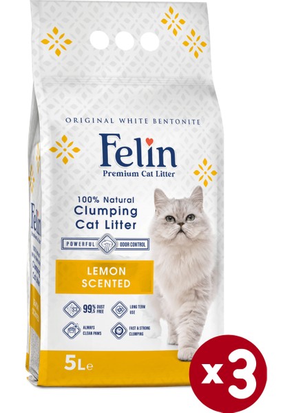 Limon Kokulu Topaklanan İnce Taneli Kedi Kumu 5lx3