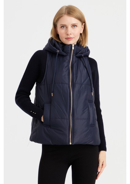 Kadın Kapüşonlu Kısa Kapitone Yelek Lacivert fiyatları