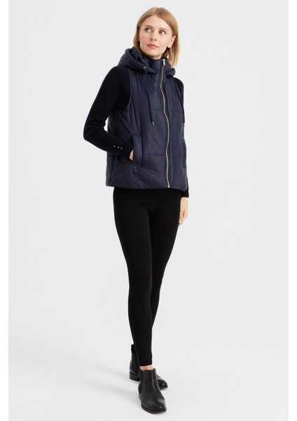 Kadın Kapüşonlu Kısa Kapitone Yelek Lacivert indirimleri