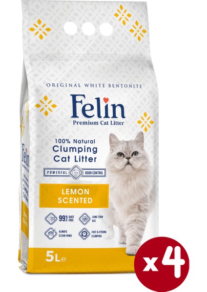 Limon Kokulu Topaklanan İnce Taneli Kedi Kumu 5lx4
