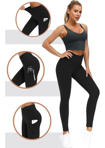 Kadın Yüksek Bel Karın Kontrolü Çift Cepli Yoga Koşu Spor Tayt fırsatları