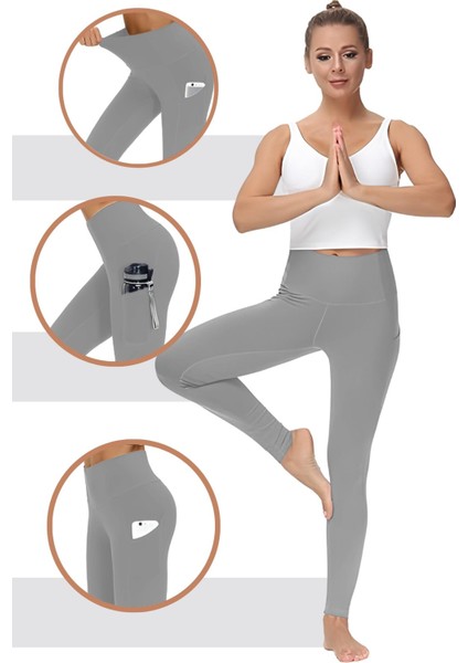 Kadın Yüksek Bel Karın Kontrolü Çift Cepli Yoga Koşu Spor Tayt fırsatları