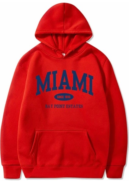 Büyük Beden Özel Tasarım Kapüşonlu Miami Baskılı 3 Iplik Şardonlu %100 Pamuk Erkek Sweatshırt