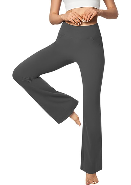 Kadın Bootcut Yüksek Bel Yoga Egzersiz 4 Cepli Karın Kontrolü Ispanyol Paça Tayt