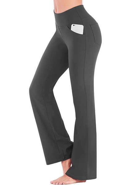 Kadın Bootcut Yüksek Bel Yoga Egzersiz 4 Cepli Karın Kontrolü Ispanyol Paça Tayt