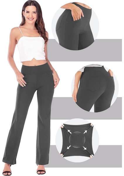 Kadın Bootcut Yüksek Bel Yoga Egzersiz 4 Cepli Karın Kontrolü Ispanyol Paça Tayt fırsatları