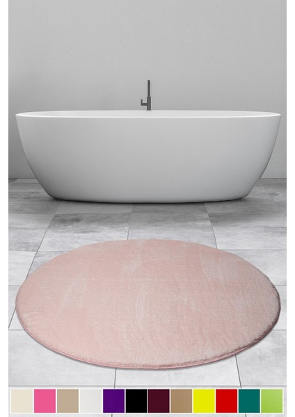 Elite Pudra 150X150 cm Yuvarlak Peluş Banyo Halısı Kaymaz Taban Pufidik Banyo Paspası