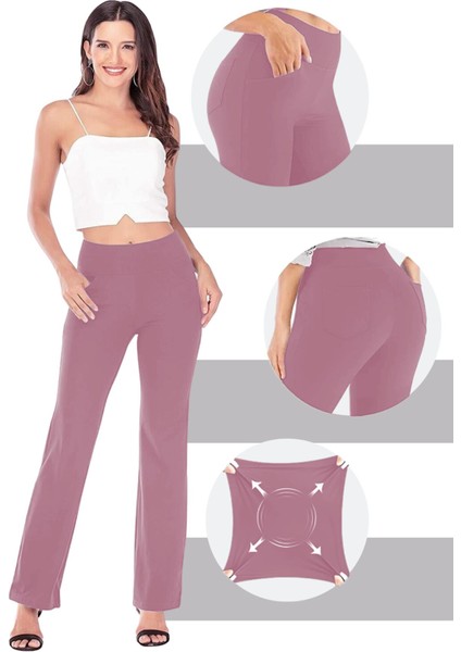 Kadın Bootcut Yüksek Bel Yoga Egzersiz 4 Cepli Karın Kontrolü Ispanyol Paça Tayt fırsatları