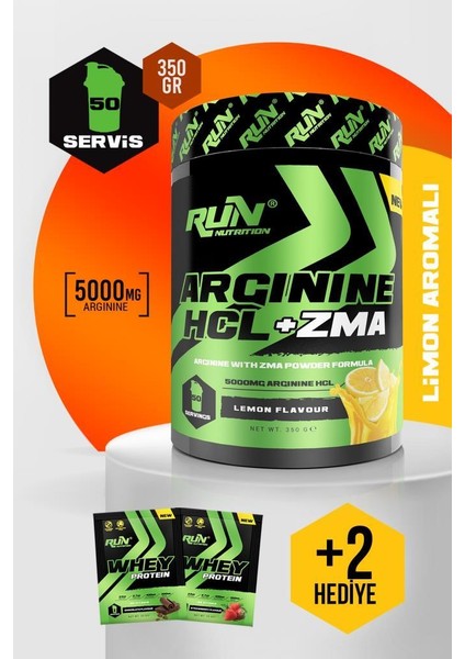 Arginine Hcl + Zma - Limon Aromalı - 50 Servis - 350 gr - 2 Saşe Protein Hediyeli