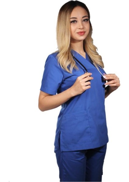Saks Mavi Hemşire Forması Scrubs