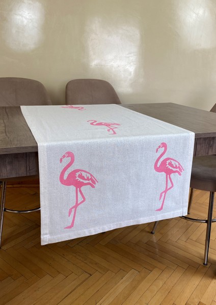 Flamingo Desenli Runner Tahta Baskılı Taş Baskı Buldan Işi Pamuklu Keten Bezi Şömen Ranır Kuşlu modelleri