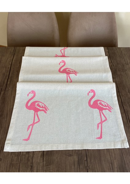 Flamingo Desenli Runner Tahta Baskılı Taş Baskı Buldan Işi Pamuklu Keten Bezi Şömen Ranır Kuşlu fırsatları