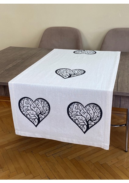 Hayat Ağacı Desenli Runner Tahta Baskılı Taş Baskı Buldan Işi Pamuklu Keten Bezi Şömen Ranır Kalpli