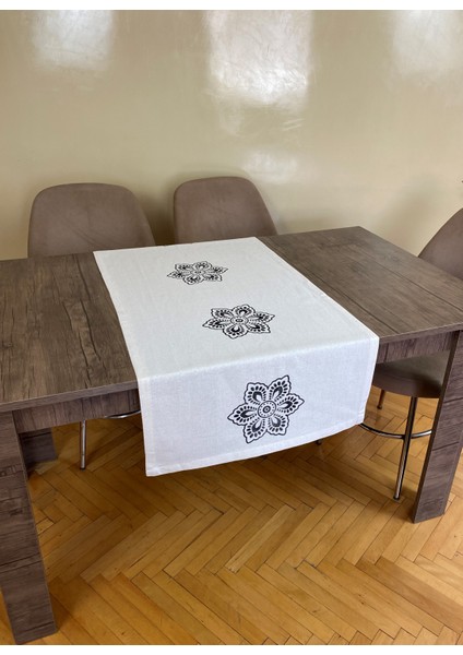 Mandala Desenli Runner Tahta Baskılı Taş Baskı Buldan Işi Pamuk Keten Bezi Şömen Ranır Masa Örtüsü