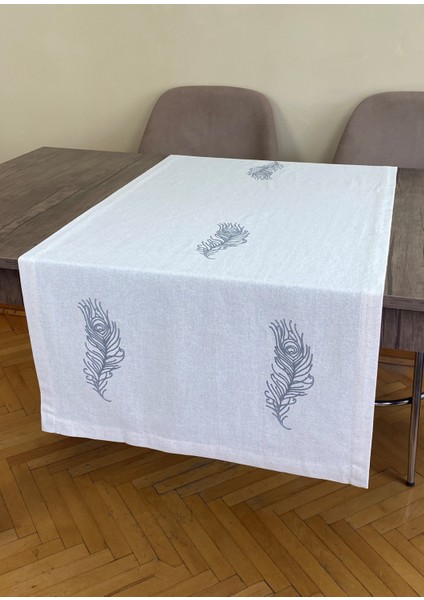 Tüy Desenli Runner Tahta Baskılı Taş Baskı Buldan Işi Pamuklu Keten Bezi Şömen Ranır Gri Renk Tüylü modelleri