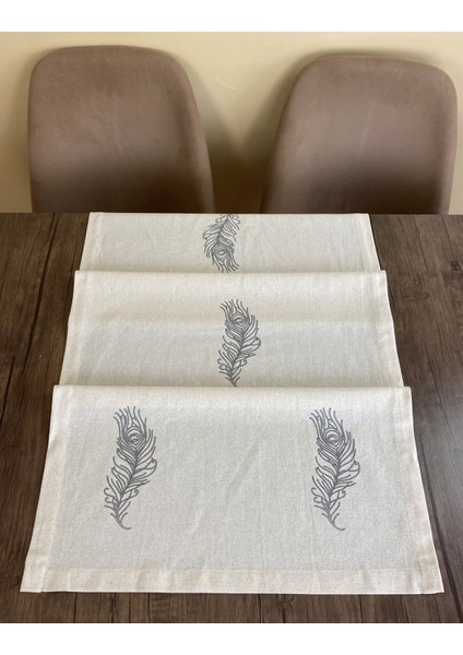 Tüy Desenli Runner Tahta Baskılı Taş Baskı Buldan Işi Pamuklu Keten Bezi Şömen Ranır Gri Renk Tüylü fırsatları