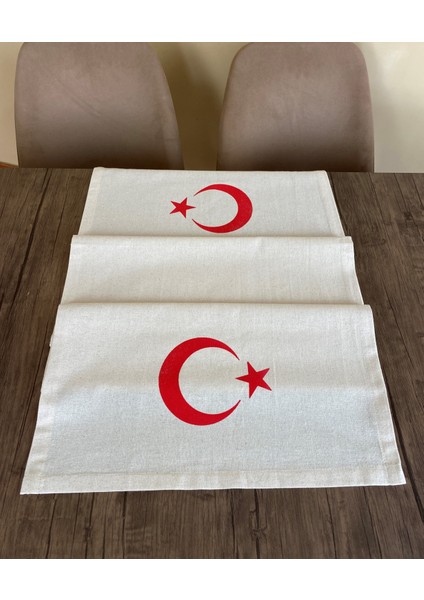 Ay Yıldız Desenli Runner Tahta Baskılı Taş Baskı Buldan Keten Ranır Türkiye Bayrağı - Türk Bayrak fiyatları
