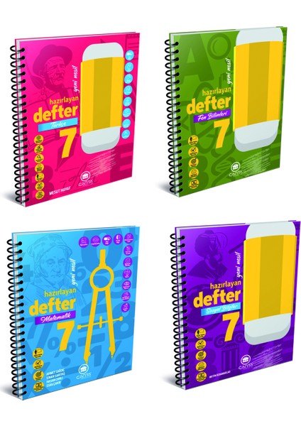 Çanya Yayınları 7. Sınıf Hazırlayan Defter Türkçe + Matematik + Fen Bilimleri + Sosyal Bilgiler