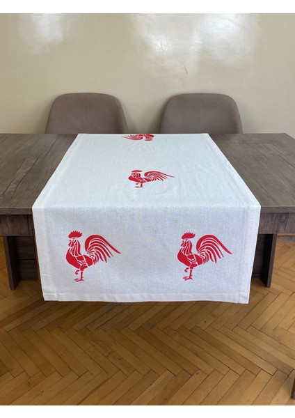 Horoz Desenli Runner Tahta Baskılı Taş Baskı Buldan Işi Pamuklu Keten Bezi Şömen Ranır Horozlu Örtü fiyatları