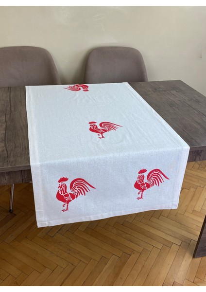 Horoz Desenli Runner Tahta Baskılı Taş Baskı Buldan Işi Pamuklu Keten Bezi Şömen Ranır Horozlu Örtü modelleri