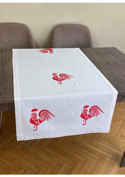 Horoz Desenli Runner Tahta Baskılı Taş Baskı Buldan Işi Pamuklu Keten Bezi Şömen Ranır Horozlu Örtü fırsatları