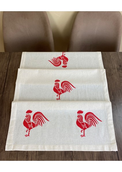 Horoz Desenli Runner Tahta Baskılı Taş Baskı Buldan Işi Pamuklu Keten Bezi Şömen Ranır Horozlu Örtü indirimleri