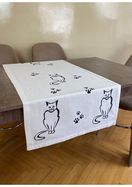 Kedi Desenli Runner Tahta Baskılı Taş Baskı Buldan Işi Pamuk Keten Bezi Şömen Ranır Patili Kedili fırsatları