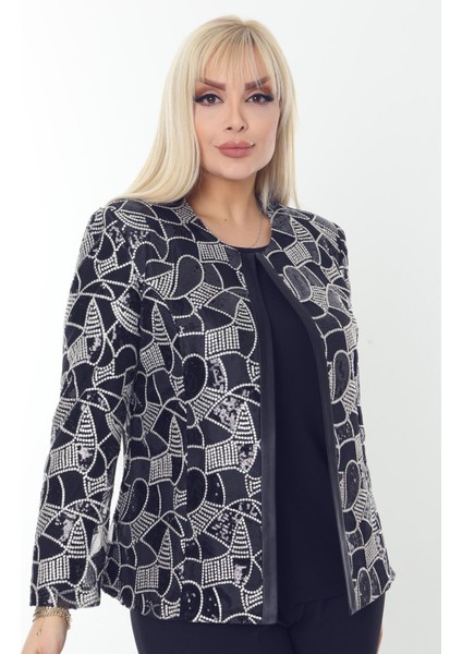 Büyük Beden 3784 Lacivert Ceket+Bluz Takım