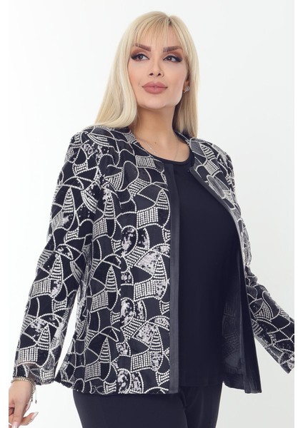 Büyük Beden 3784 Lacivert Ceket+Bluz Takım