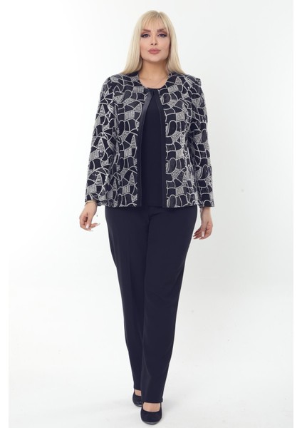 Büyük Beden 3784 Lacivert Ceket+Bluz Takım