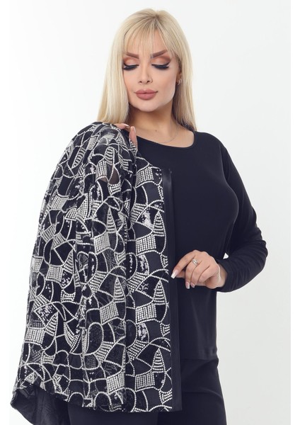 Büyük Beden 3784 Lacivert Ceket+Bluz Takım