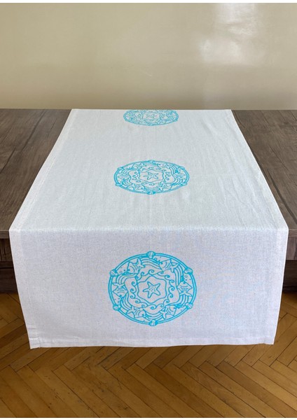 Akvaryum Desenli Runner Tahta Baskılı Taş Baskı Buldan Işi Pamuk Keten Bezi Şömen Ranır Masa Örtüsü