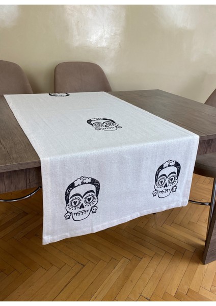 Kuru Kafa Desenli Runner Tahta Baskılı Taş Baskı Buldan Işi Pamuklu Keten Bezi Şömen Ranır Kafalı modelleri