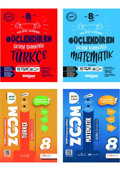 8.Sınıf Güçlendiren Matematik + Türkçe Soru Bankası ve Günay Zoom Serisi Türkçe + Matematik Soru Bankası