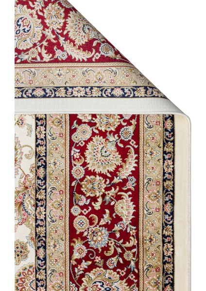 Isfahan Isf 03 Cream Red Klasik Desenli Yumuşak Dokulu Yüksek Kalite 150 Tarak Sık Dokuma Ipek Halı