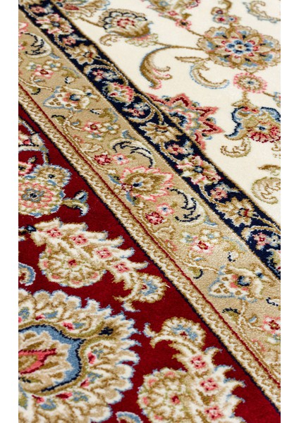Isfahan Isf 03 Cream Red Klasik Desenli Yumuşak Dokulu Yüksek Kalite 150 Tarak Sık Dokuma Ipek Halı indirimleri