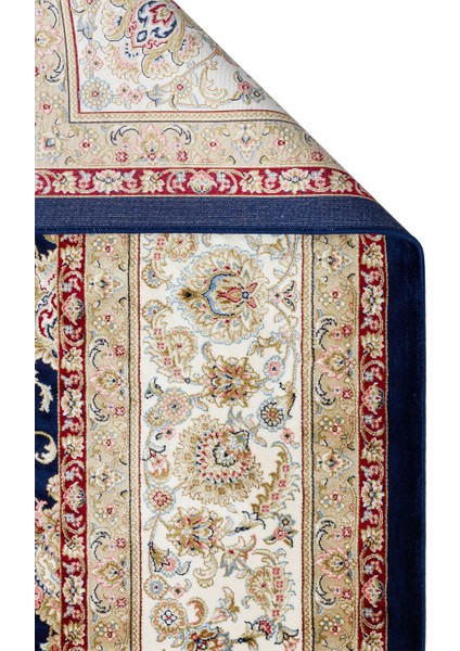 Isfahan Isf 03 Navy Cream Klasik Desenli Yumuşak Dokulu Yüksek Kalite 150 Tarak Sık Dokuma Ipek Halı fiyatları