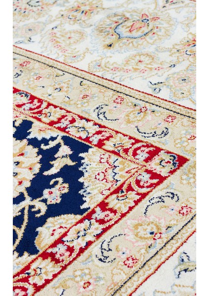 Isfahan Isf 03 Navy Cream Klasik Desenli Yumuşak Dokulu Yüksek Kalite 150 Tarak Sık Dokuma Ipek Halı indirimleri