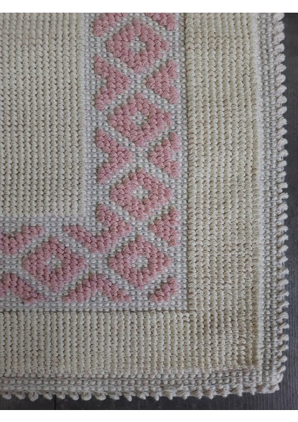 Soffy Doğal Pamuklu Pembe & Krem Ayak Paspası Ayak Havlusu 50X70 cm Banyo Paspası