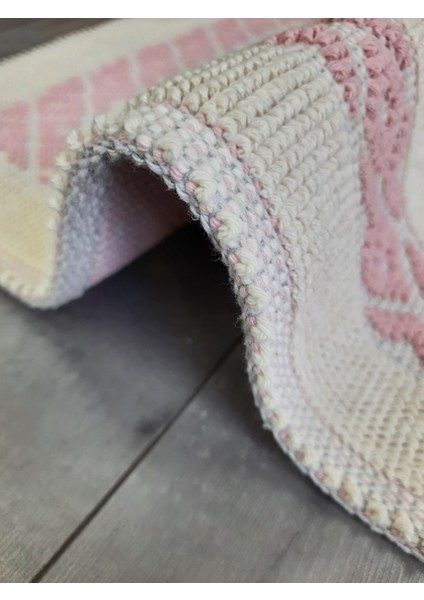 Soffy Doğal Pamuklu Pembe & Krem Ayak Paspası Ayak Havlusu 50X70 cm Banyo Paspası