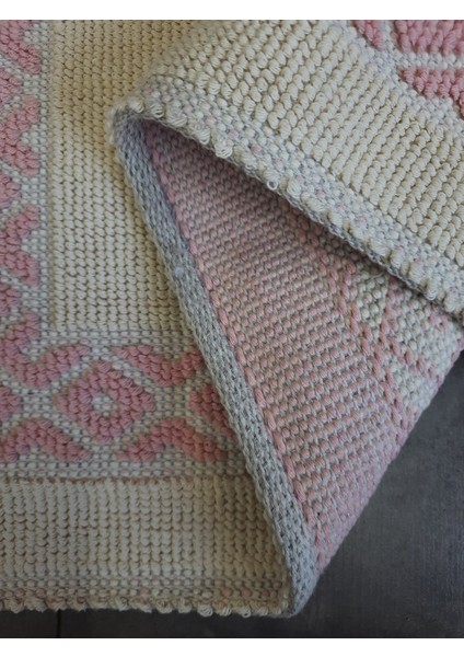 Soffy Doğal Pamuklu Pembe & Krem Ayak Paspası Ayak Havlusu 50X70 cm Banyo Paspası