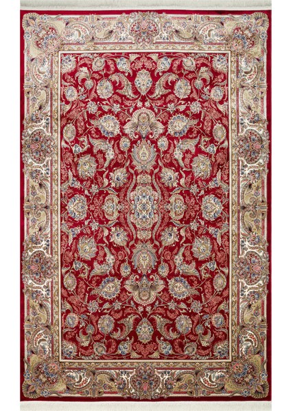 Isfahan Isf 01 Red Klasik Desenli Yumuşak Dokulu Yüksek Kalite 150 Tarak Sık Dokuma Ipek Halı