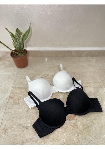 2'li Ekonomik Paket Double Push Up Dolgulu Destekli Siyah Beyaz