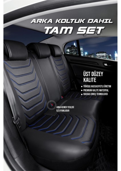 ford Galaxy Uyumlu Lüx Deri Oto Koltuk Kılıfı Ön Arka Takım Sport Series Siyah Mavi