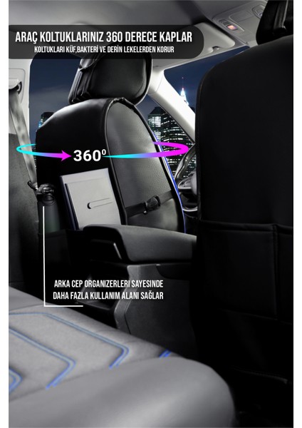 ford Galaxy Uyumlu Lüx Deri Oto Koltuk Kılıfı Ön Arka Takım Sport Series Siyah Mavi