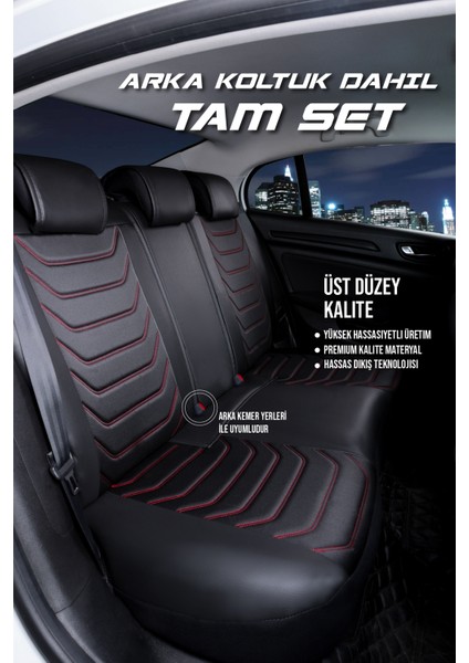 hyundai Elantra Uyumlu Lüx Deri Oto Koltuk Kılıfı Ön Arka Takım Sport Series Siyah Kırmızı