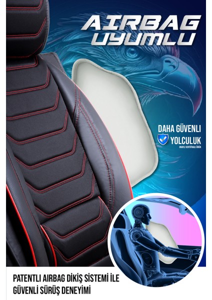 hyundai Elantra Uyumlu Lüx Deri Oto Koltuk Kılıfı Ön Arka Takım Sport Series Siyah Kırmızı